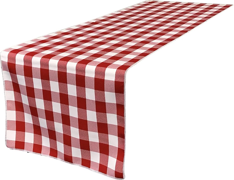 LA Linen Poly Checkered Table Runner, 14 by 108-Inch, Red/White.