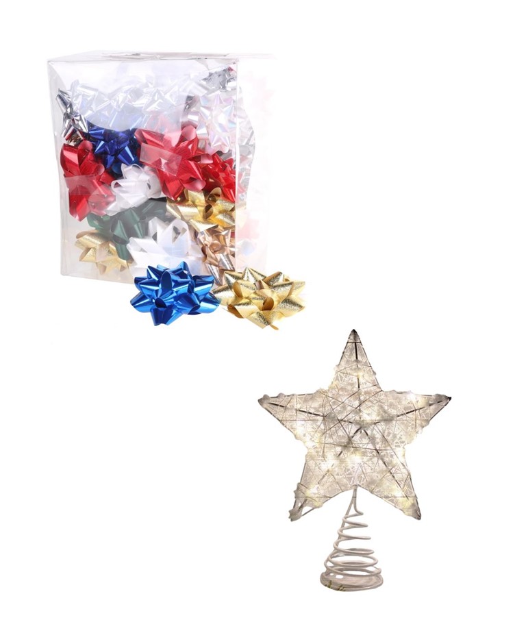 CHRISTMAS DECOR BUNDLE: Metal Glittered Christmas Tree Topper with 20 White
