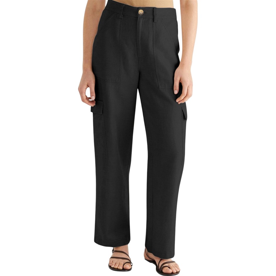JAG Women's Linen Twill Utility Pant, Size 12, 73%Cotton/27%Linen, Black, A