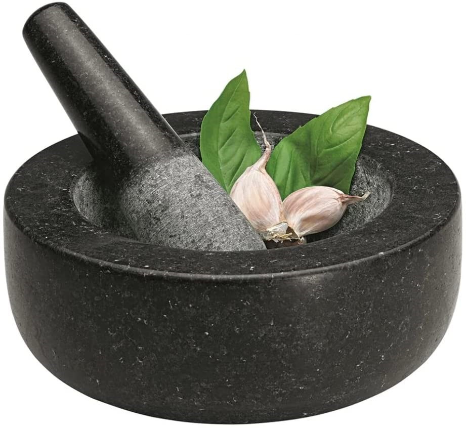 AVANTI 12817 Low Profile Mortar and Pestle, 20cm Diameter, Black.