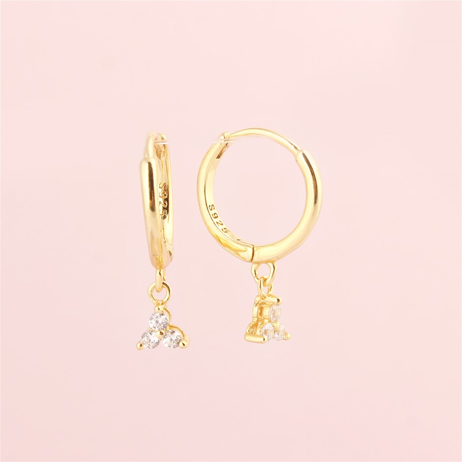 Dangle Hoop 925 Sterling Silver Earrings with Zircon- 18K Gold Plated