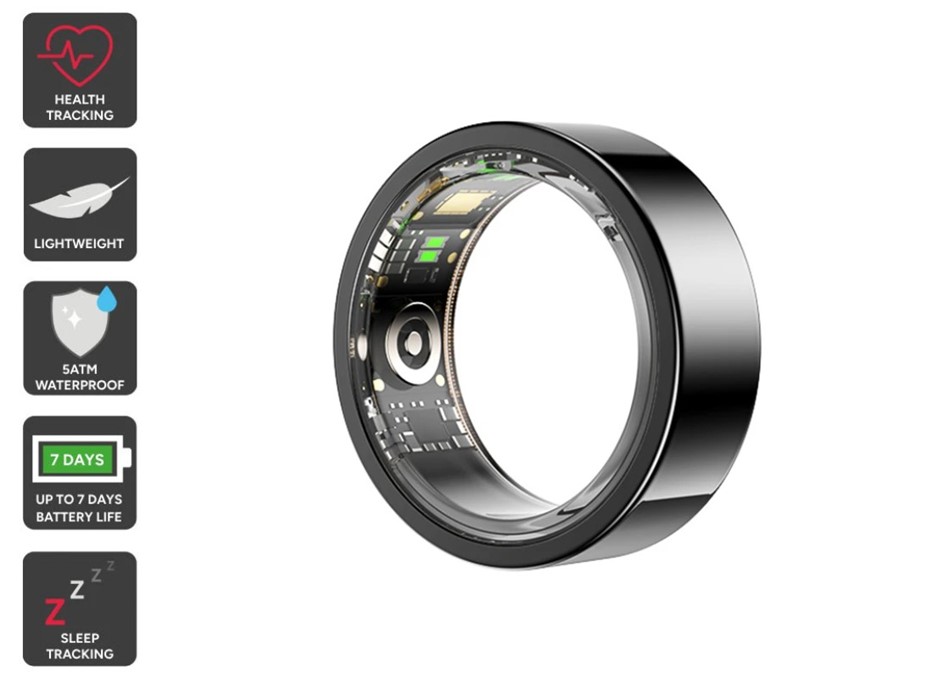KOGAN Aura Smart Ring, Size 7, Black.
