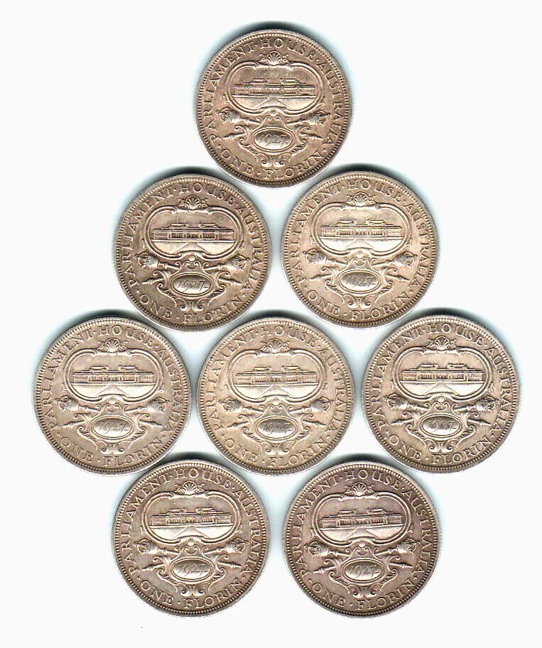 1927 Australia KGV Silver Florin x 8 coins scarce