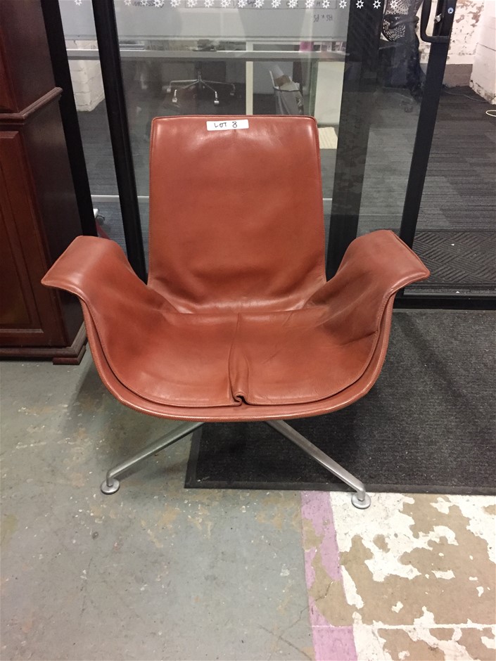 Walter Knoll Brown Leather Armchair on Chrome Base, Star Legs