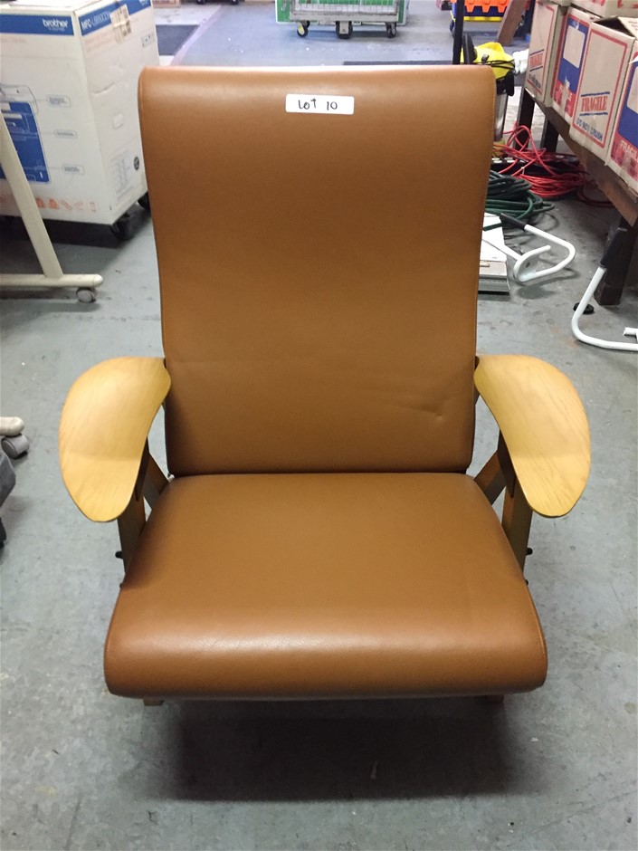 Zanotta Italian Armchair . Brown Leather Seat With Adjustable Back Rest