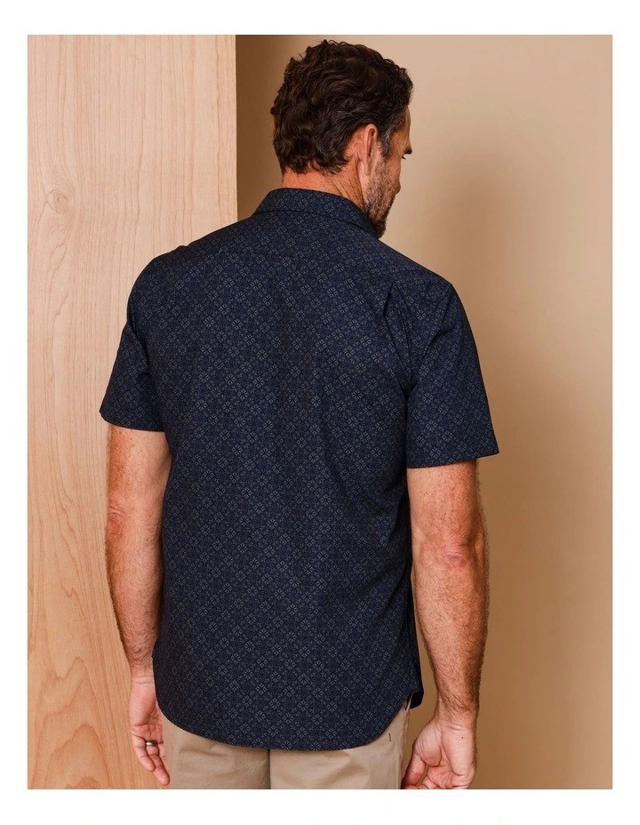 RESERVE Rodrick Short Sleeve Print Shirt, Size L, Navy. RRP: $69.95. Buyer