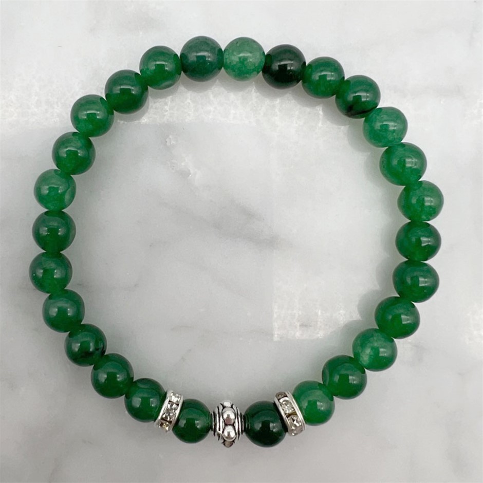 6mm Green Aventurine & Rhinestone Stretch Beaded Bracelet