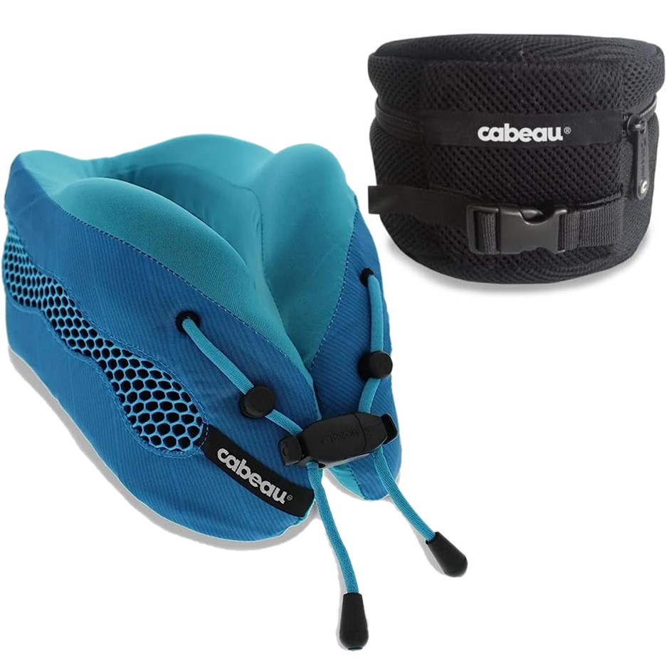 CABEAU Evolution Cool Blue 2.0 Travel Pillow with Deluxe Compact Carrying C