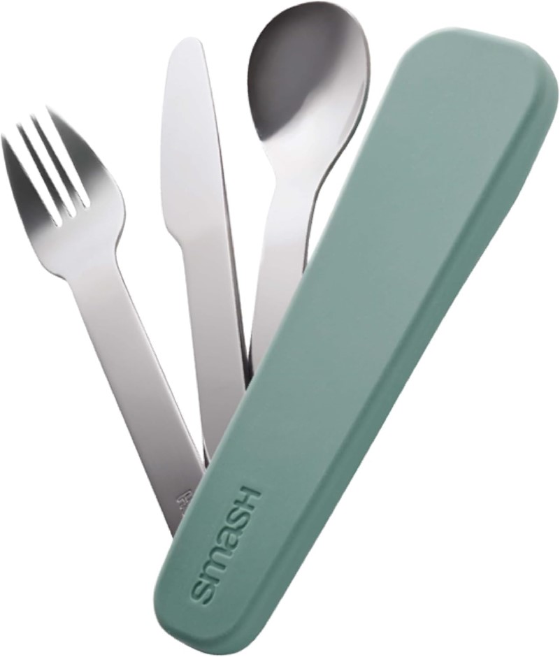SMASH Stainless Steel Travel Cutlery Set with Silicone Case Sage