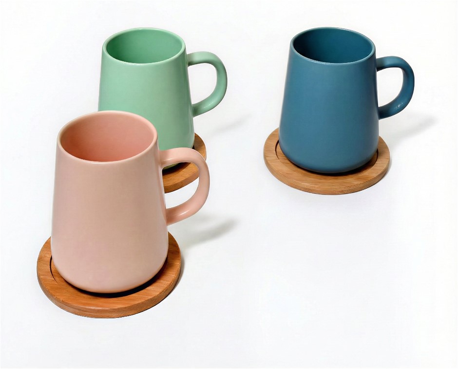 COFFEE CULTURE 3 Pieces Coffee And Tea Mugs with Coasters, 320ml