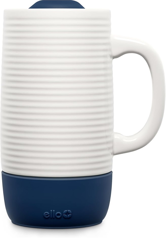 ELLO Jane 532 ml Ceramic Travel Mug with Handle Slider Lid, BPA-Free, Midni