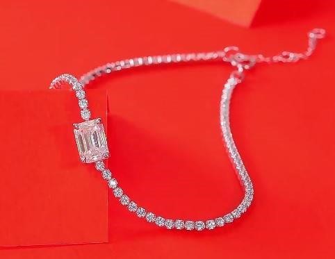 1.0ct GRA Moissanite Emerald Cut 925 Sterling Silver Tennis Bracelet-17.5cm