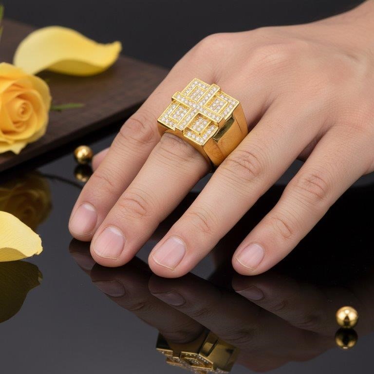 GRA Moissanite white 18k Real Gold Vermeil Cross Ring -10US-VVS1