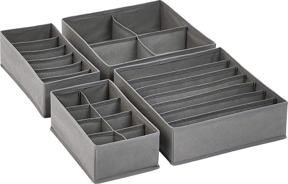 AMAZON BASICS Dresser Drawer Storage Organiser for Undergarments, Set of 4,