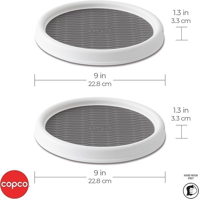 COPCO Non-Skid Pantry Cabinet Lazy Susan Turntable, 9-Inch, White/Gray.