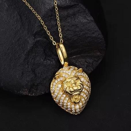 GRA Moissanite White Brilliant Cut 925 Sterling Silver Lion Pendant-