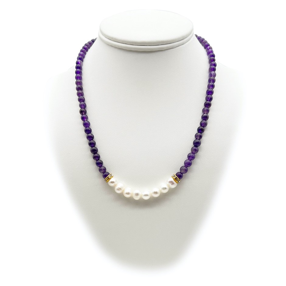 7-8mm Pearl & Amethyst with Real 18k Gold Plated Necklace