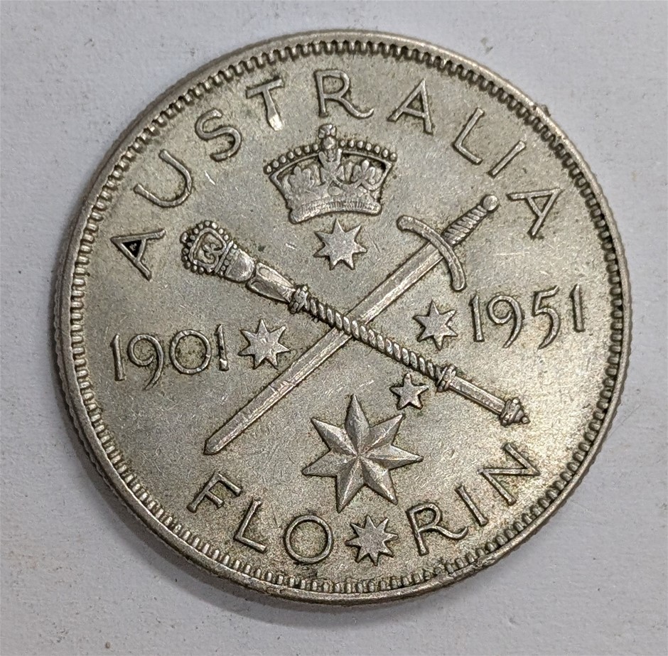 1901-1951 AUSTRALIA Silver Commemorative Two Shillings FLORIN Coin