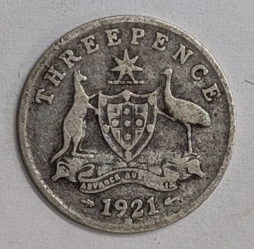 1921 AUSTRALIA Silver Three Pence 3P Coin