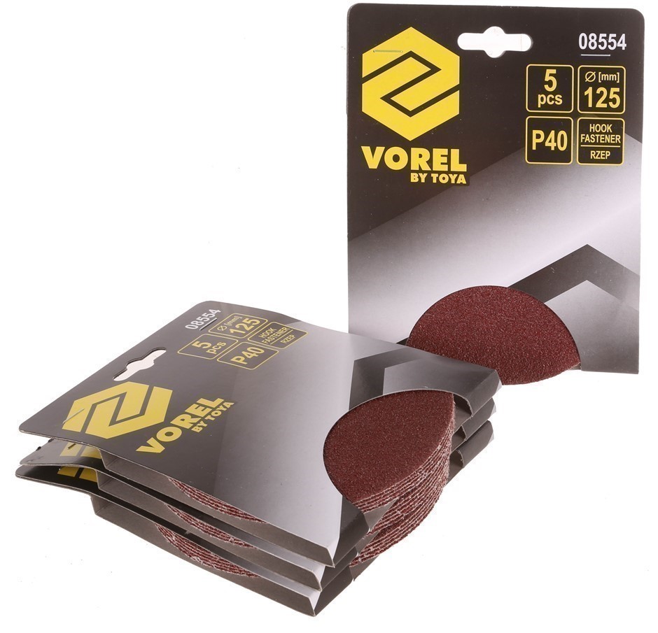 20 Packs of 5 VOREL Sanding Discs 125mm, P40, Hook Fastener.