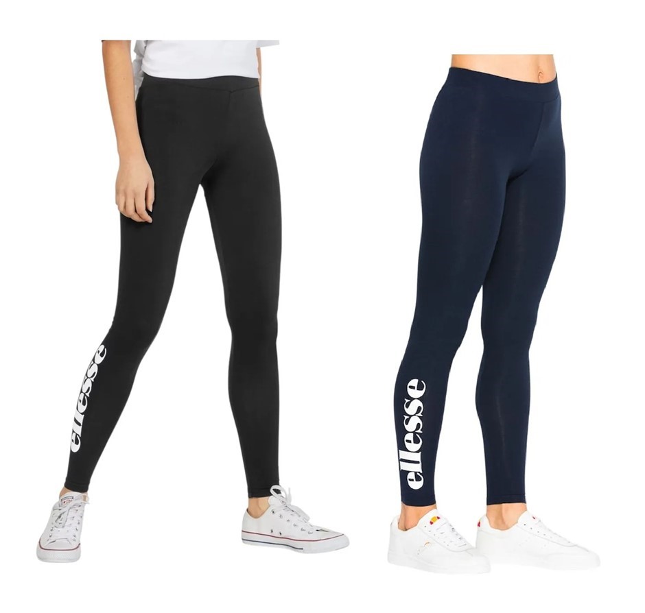 2 x ELLESSE Women's Visi Tights, Size UK10 / US6, 95% Cotton, Black & Navy,