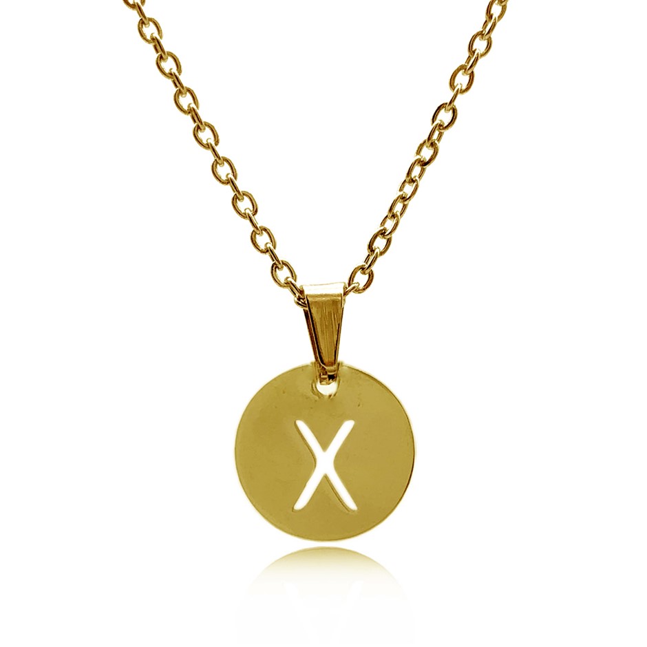 Initial Charm Letter 'X' Gold Plated Pendant Necklace