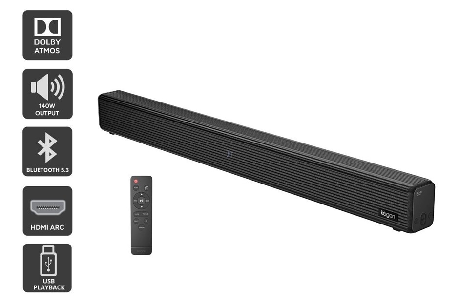 KOGAN 2.1 Channel 140W Dolby Atmos Soundbar with Built-in Subwoofer.  Buyer