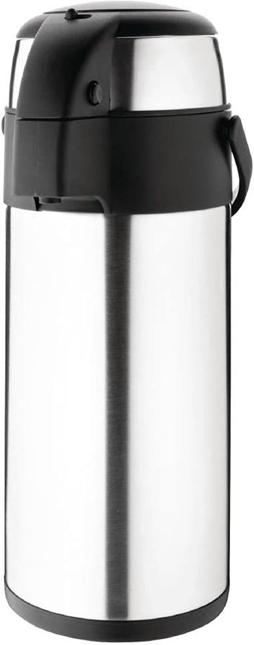 OLYMPIA Pump Action Stainless Steel Double Wall Airpot, 5 Litre Capacity.
