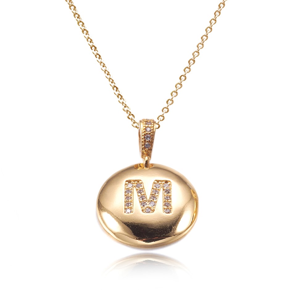 Letter 'M' Gold Plated with CZ Pendant Necklace