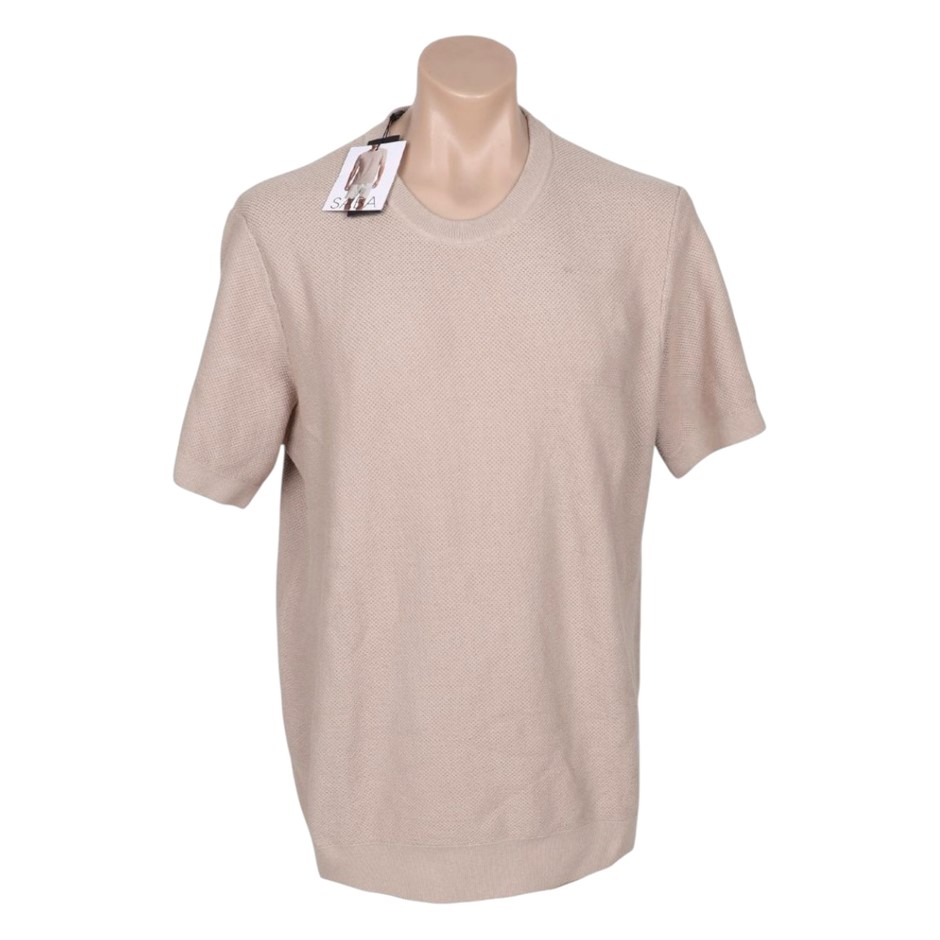 SABA Men's Knitted Textured Tee, Size XL, 100% Cotton, Stone, AG24804. NB: