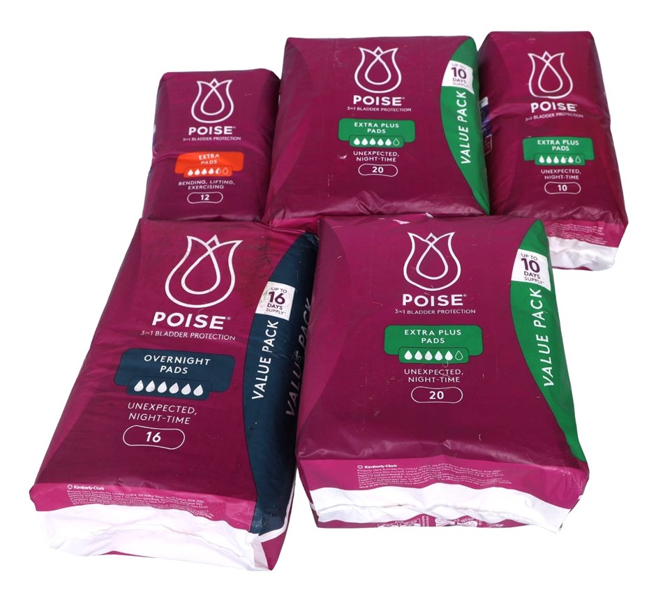5 x Assorted POISE Extra Plus Pads Packs.