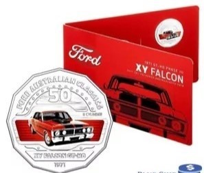 2017 UNC 50C FORD FALCON XY GT-HO PHASE III COLOURED COIN ON CARD