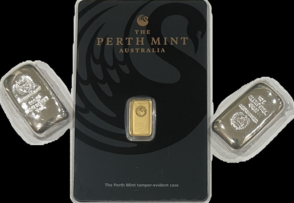 Perth Mint 1 Gram Gold Sealed & 2 x Germania Mint 1 Ounce Sealed Bar