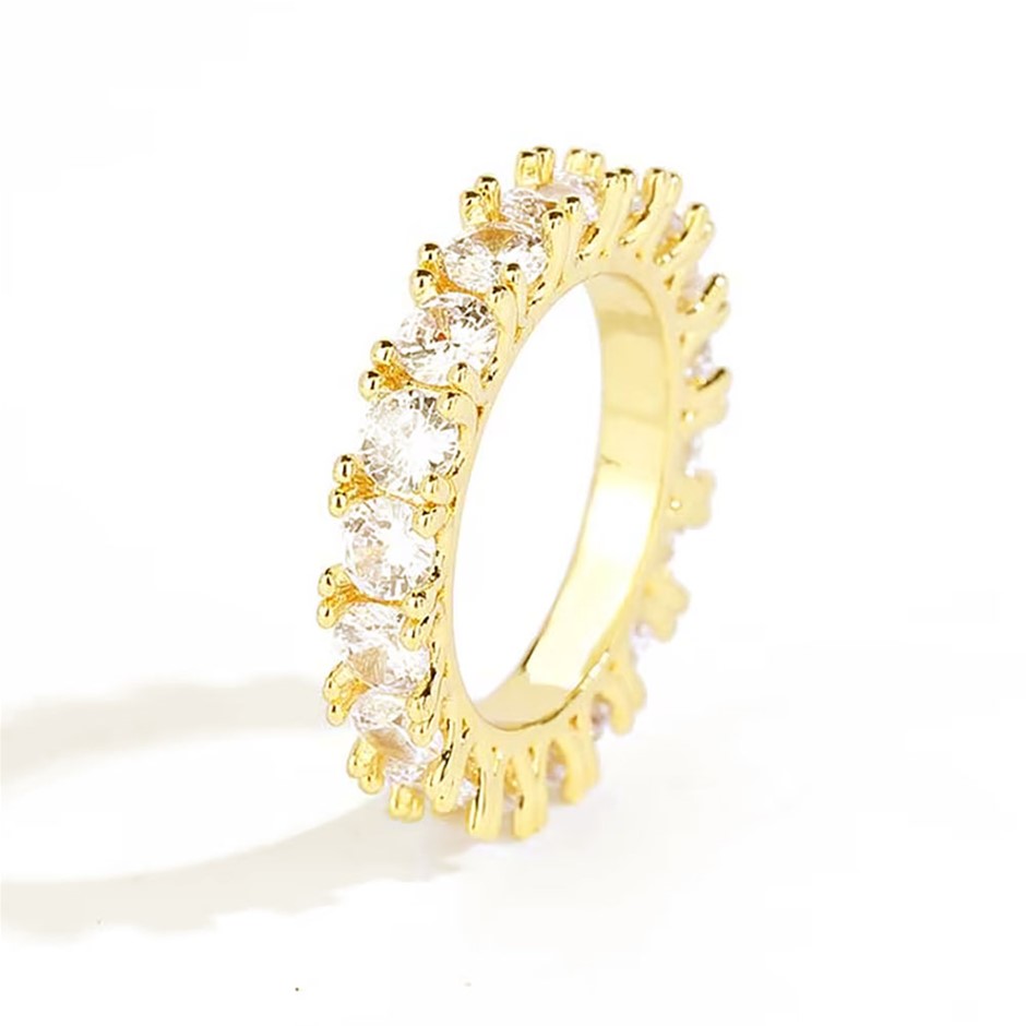 18K Gold-Filled Single-Row Ring, Simulated Diamonds, Size 9