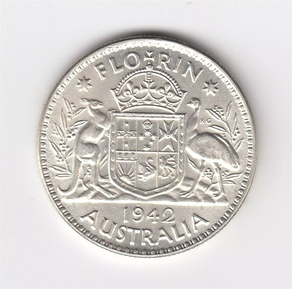 1942 KGVI AUSTRALIA FLORIN (92.5% SILVER) - GREAT VINTAGE COIN