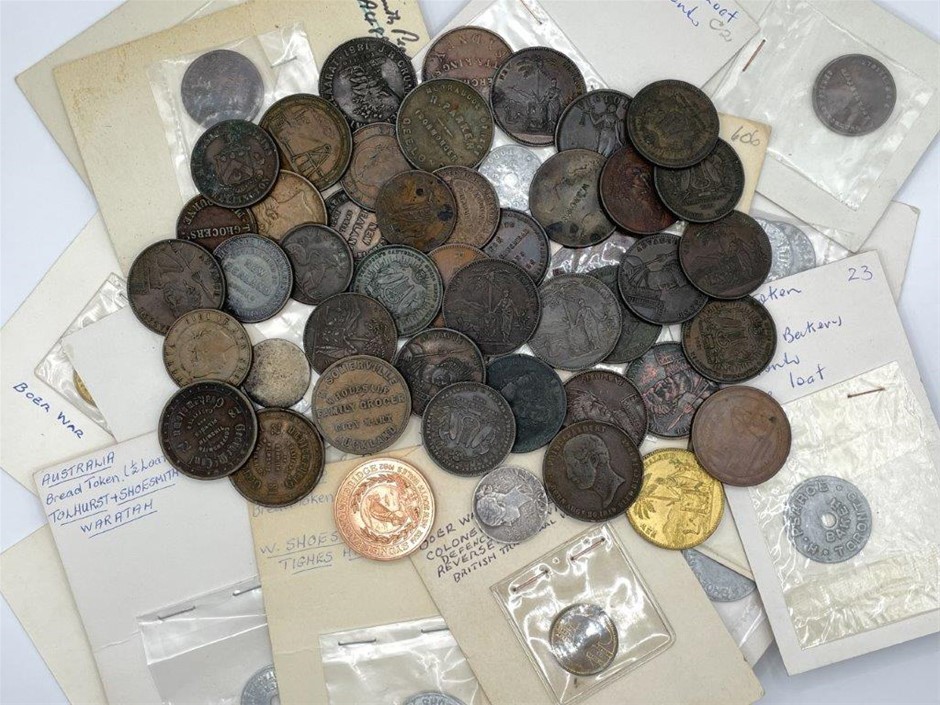 Approx. 67 x Asstd NZ and AU Tokens and Pennies, c.1837-1982