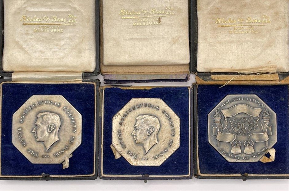 3 x Royal Agricultural Society of NSW Medallions, c.1941-1947