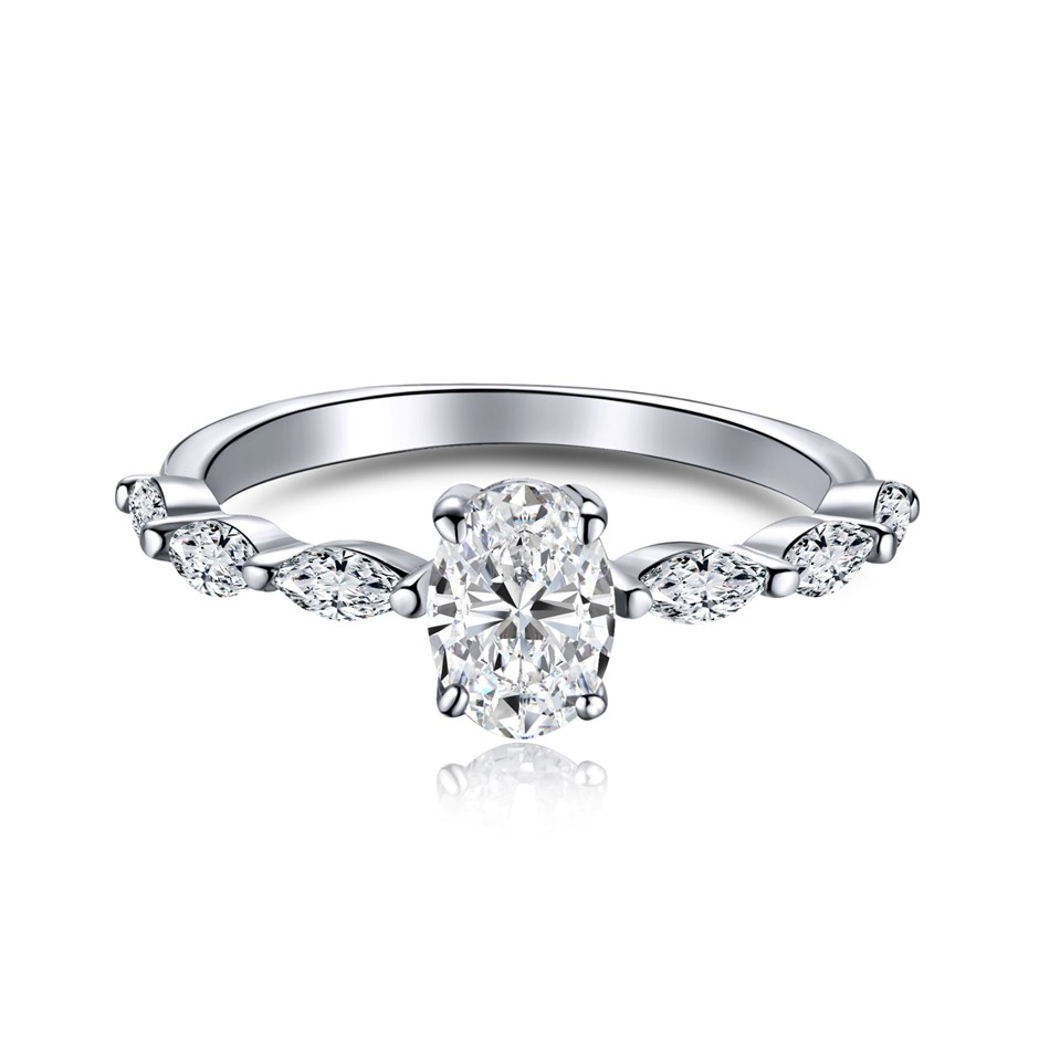 0.8ct Oval Cut GRA Certified Moissanite 925 Sterling Silver Ring - Size 6