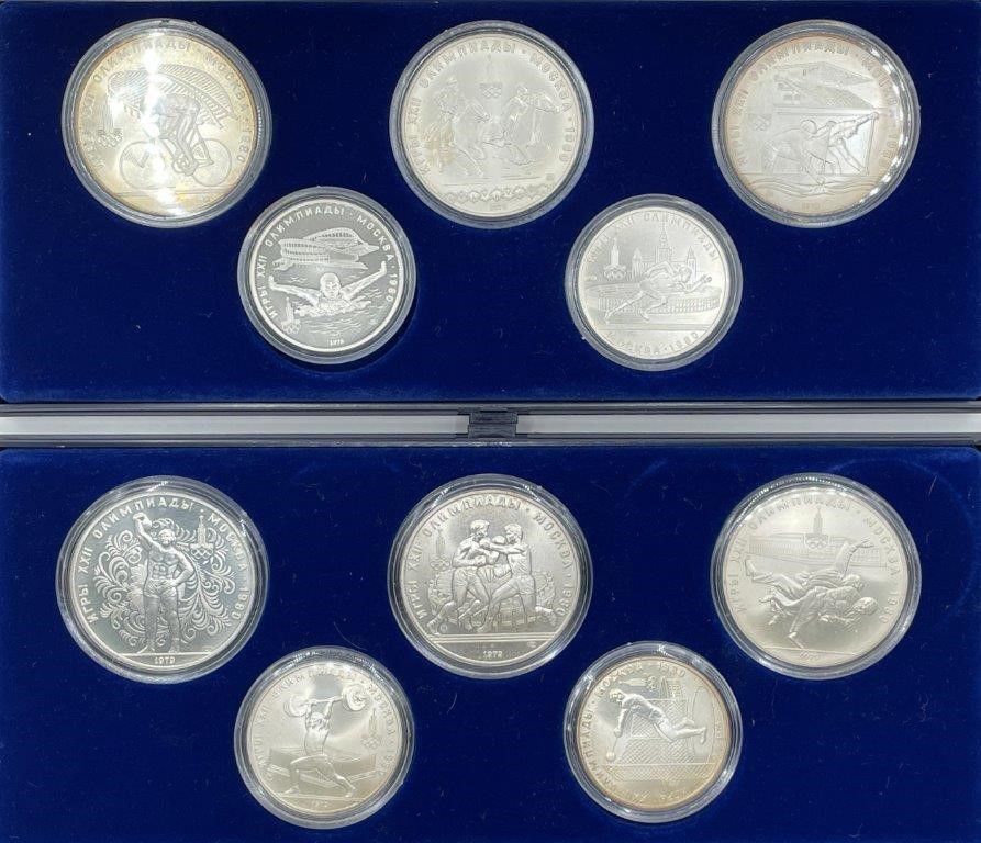 2 x Russian XXII Olympiad Sterling Silver Medal Sets, c.1978 -1979
