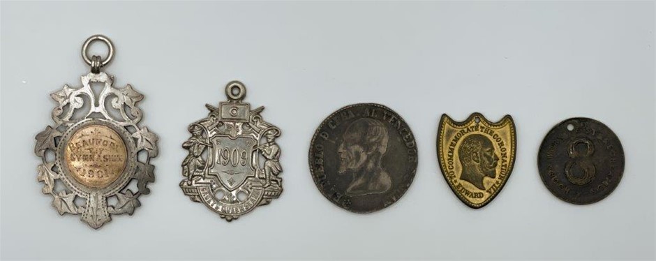 5 x AU Commemorative Medallions  including Bolivia 4 Soles, c.1901-09