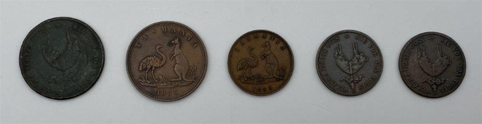 5 x Asstd Historic Australian Colonial Tokens incl. E.F. Dease Pennys