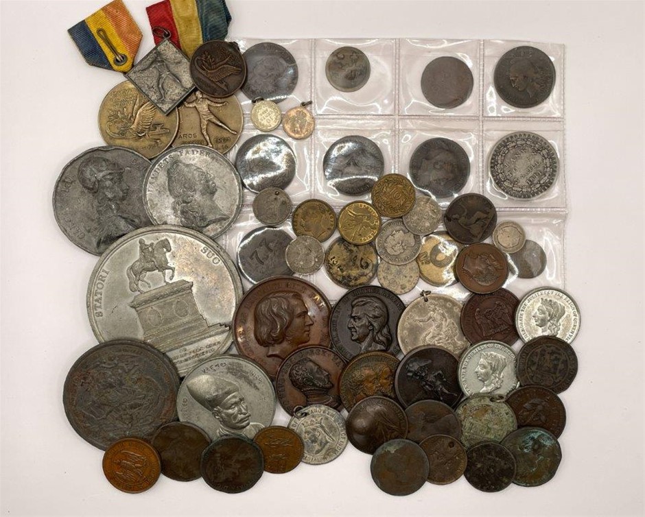 Approx. 57 x Asstd World Medals Incl. Hungary & Belgium, C. 1838-1930