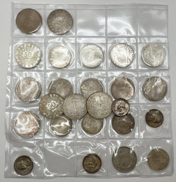 Approx. 26 x Asstd Silver World Coins C. 1918-77