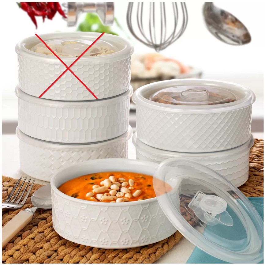 Signature Housewares Microwavable Bowls 6 Piece Set White. NB: Missing 1 bo