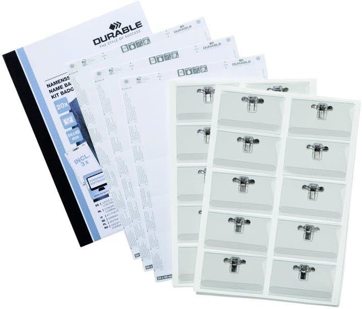3 x Durable Name Badge with Combi Clip and Inserts, Pack of 20, 54 X 90 mm,