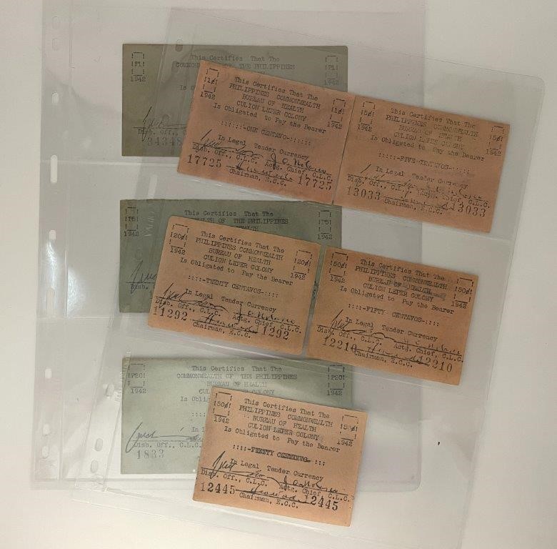 8 x Philippines, 1942 Culion Leper Colony Emergency Note Issue