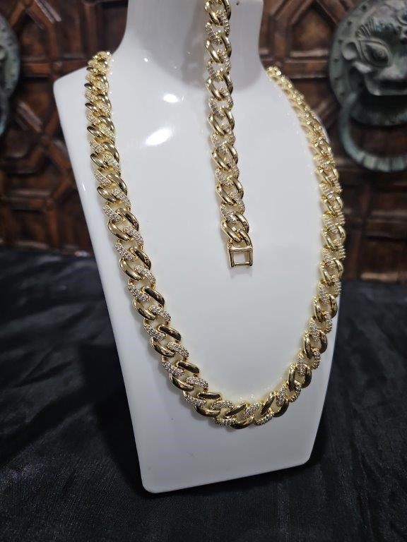 Set 18k Italy Stamped Solid Heavy Yellow Gold Filled Chain & Barcelet
