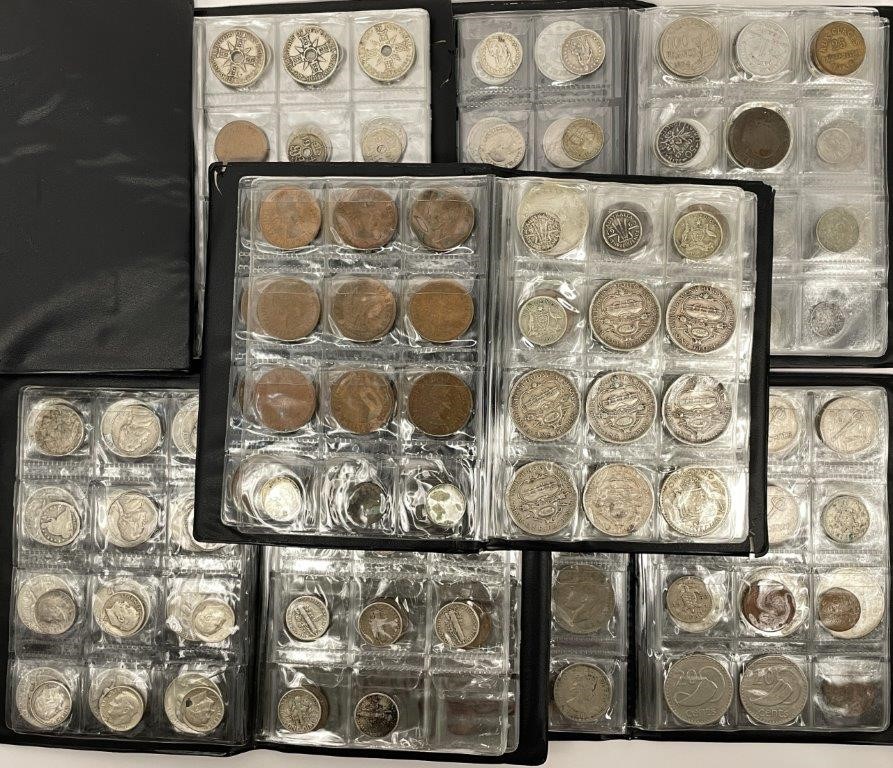 Approx. 320 x Asstd World Coins in 5 Folders Incl Silver, C.1840-1984