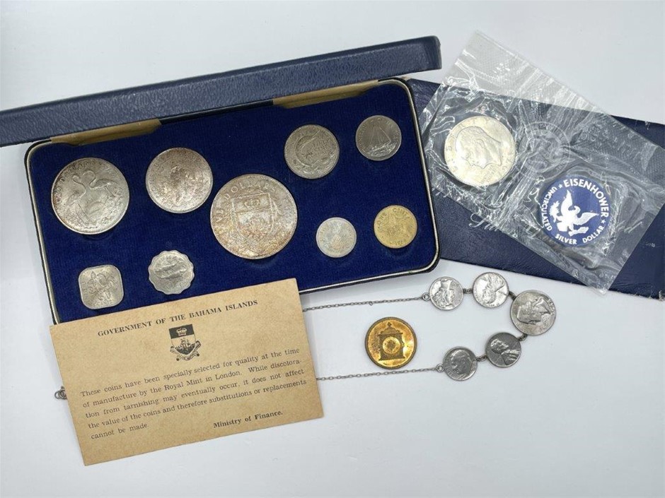 5 x USA & Bahamas Coins, Medals & Coin Sets, C.1942-66