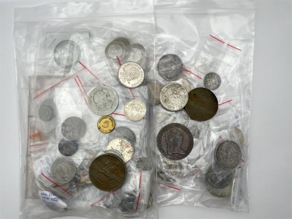Approx. 133 x Asstd World Coins in Base Metal & Silver Pre/Post 1900s